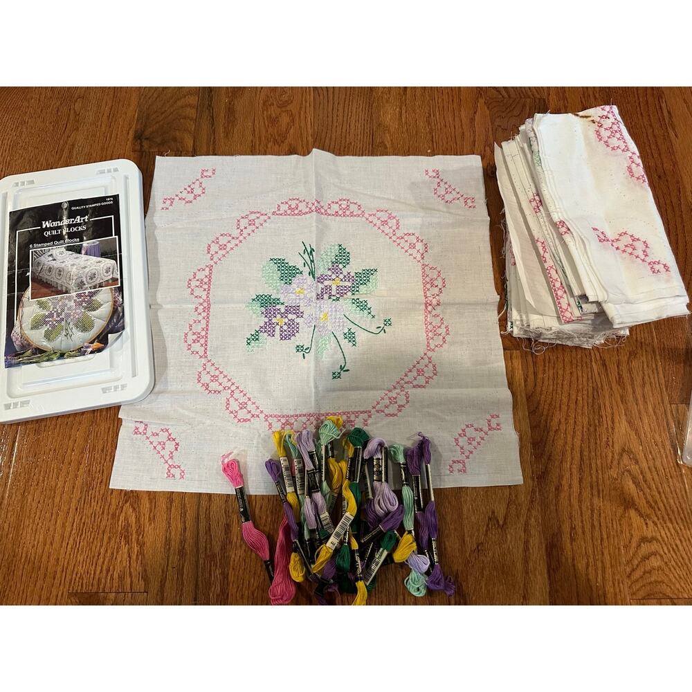 Wonder Art quilt blocks total of 24 partially completed handicraft purple pink